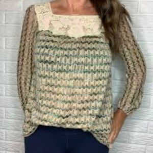 Romantic Free People Lace Blouse – XS Boho Long Sleeve Top